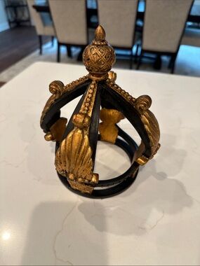 Decorative Metal Crown Accent - Black and Gold chess king queen royal decor